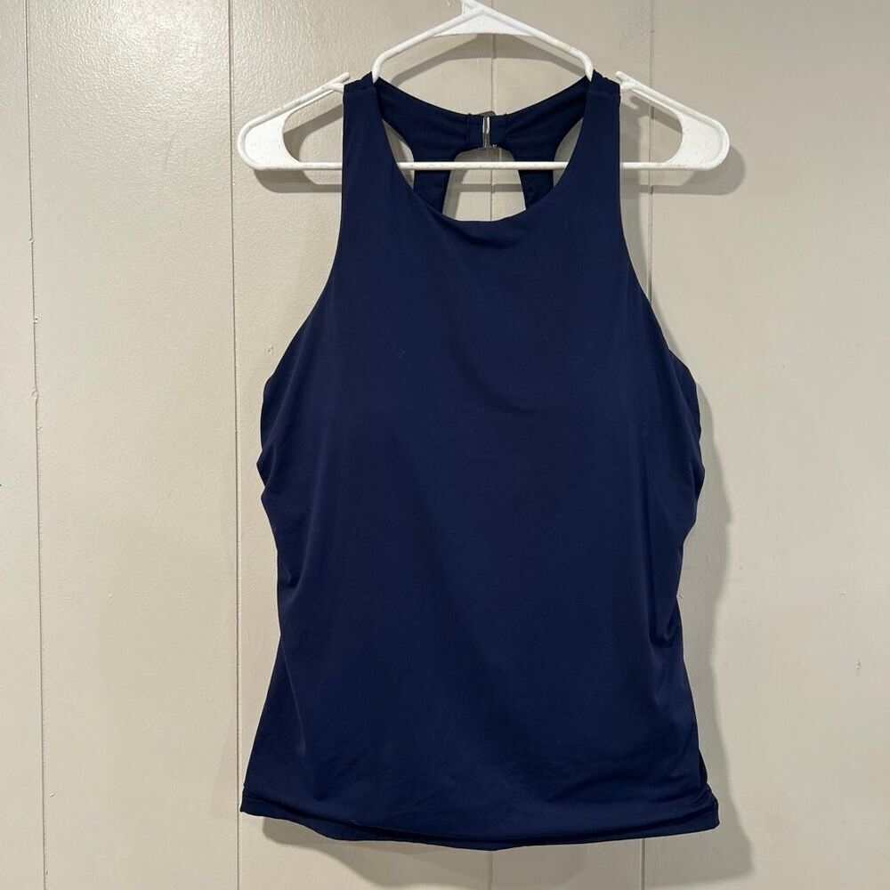 Athleta Full Support Swim Tank Top • Navy 40D/DD • High Neck Tankini Top • Adjus